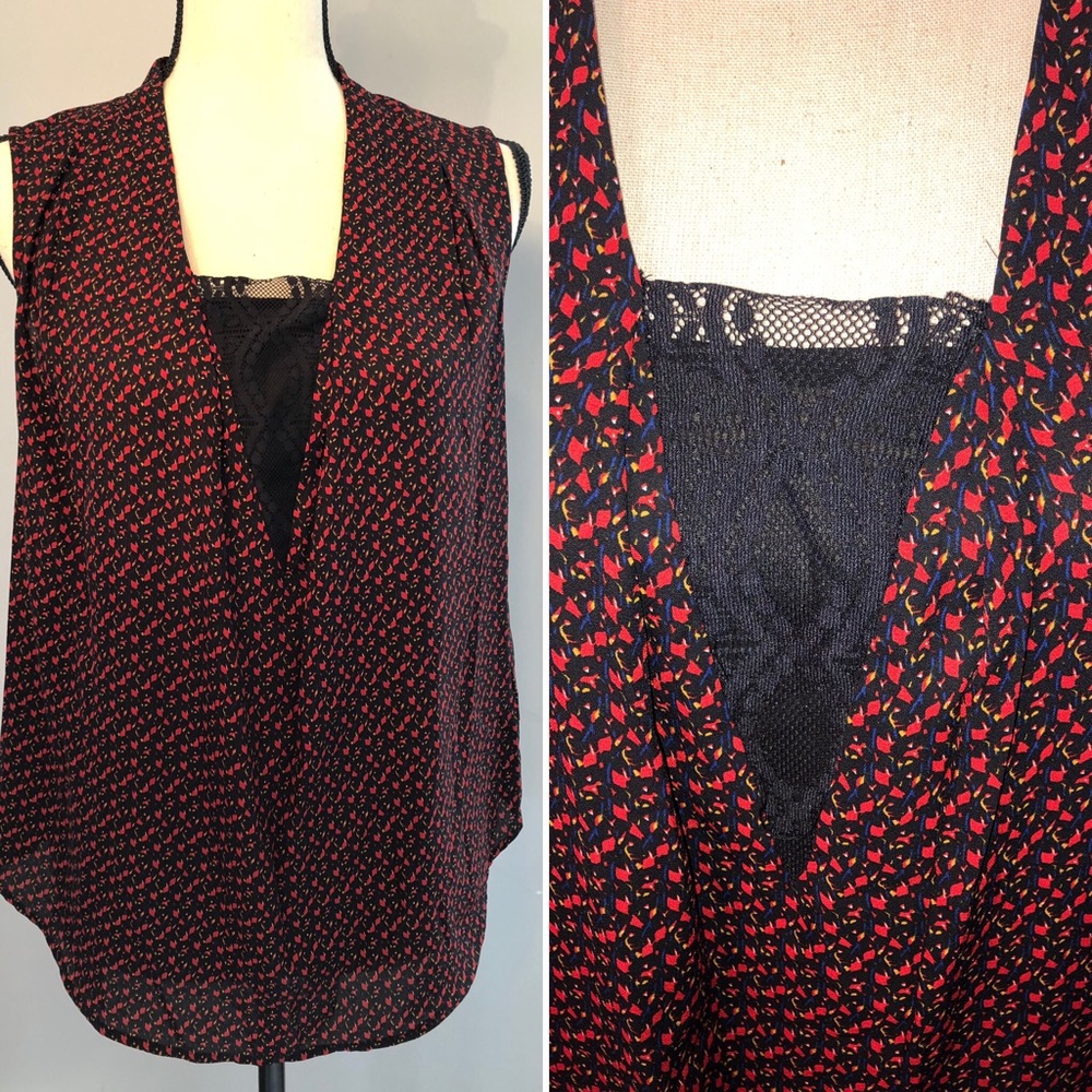 NWT Daniel Rainn-Red & Black Leaf Sleeveless Top - Picture 2 of 7